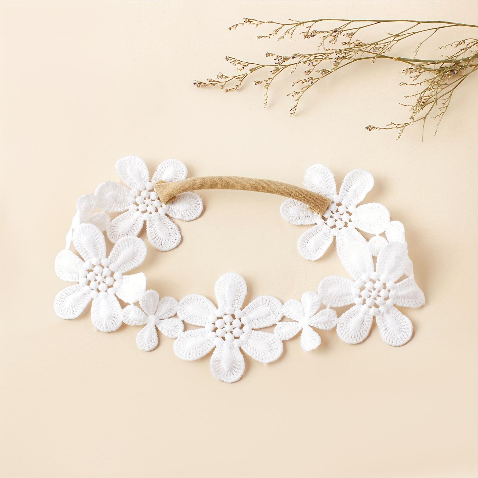 3 White Embroidered Baby Headbands, Deli