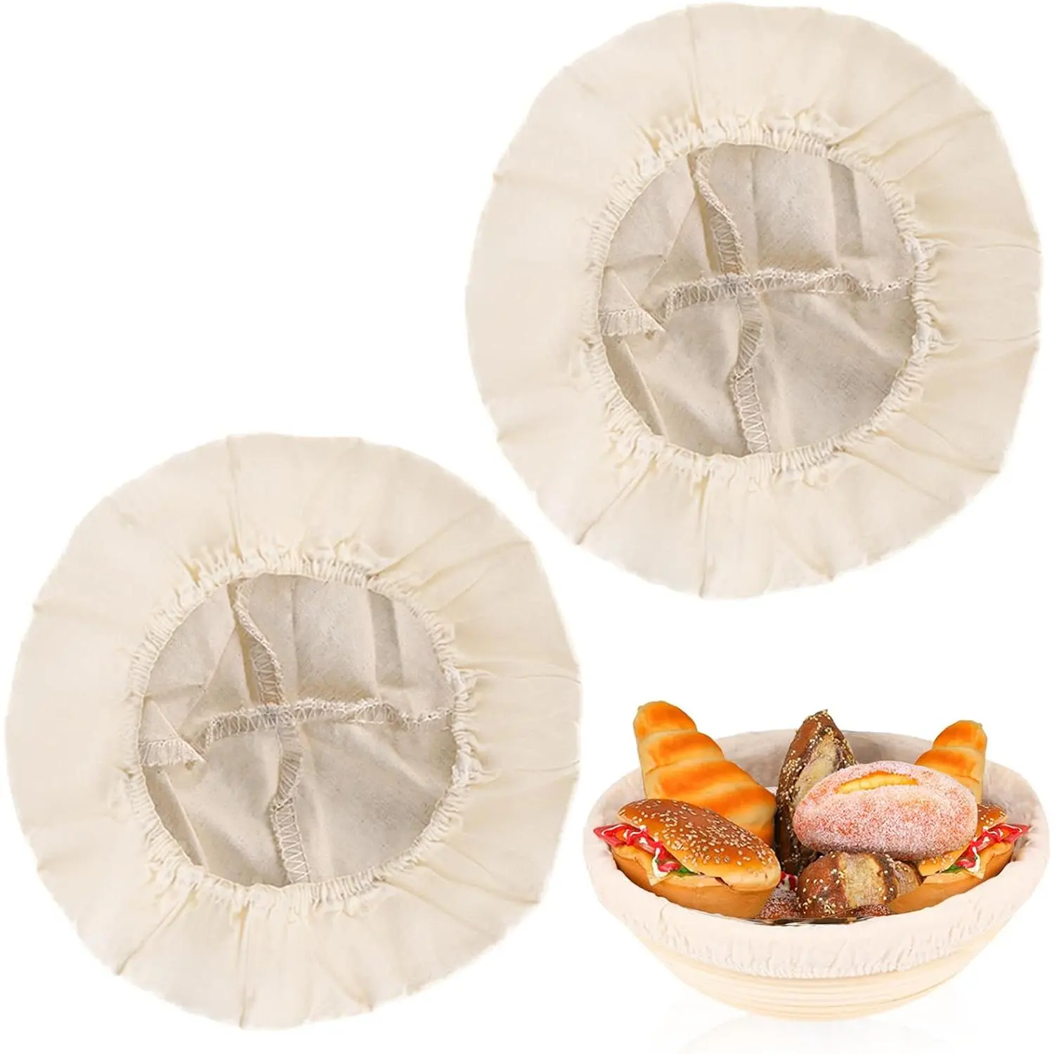 2 count Round Bread Proofing Basket Cloth Liner - 9 Inch  Rattan Banneton Basket Cover for Sourdough Dough