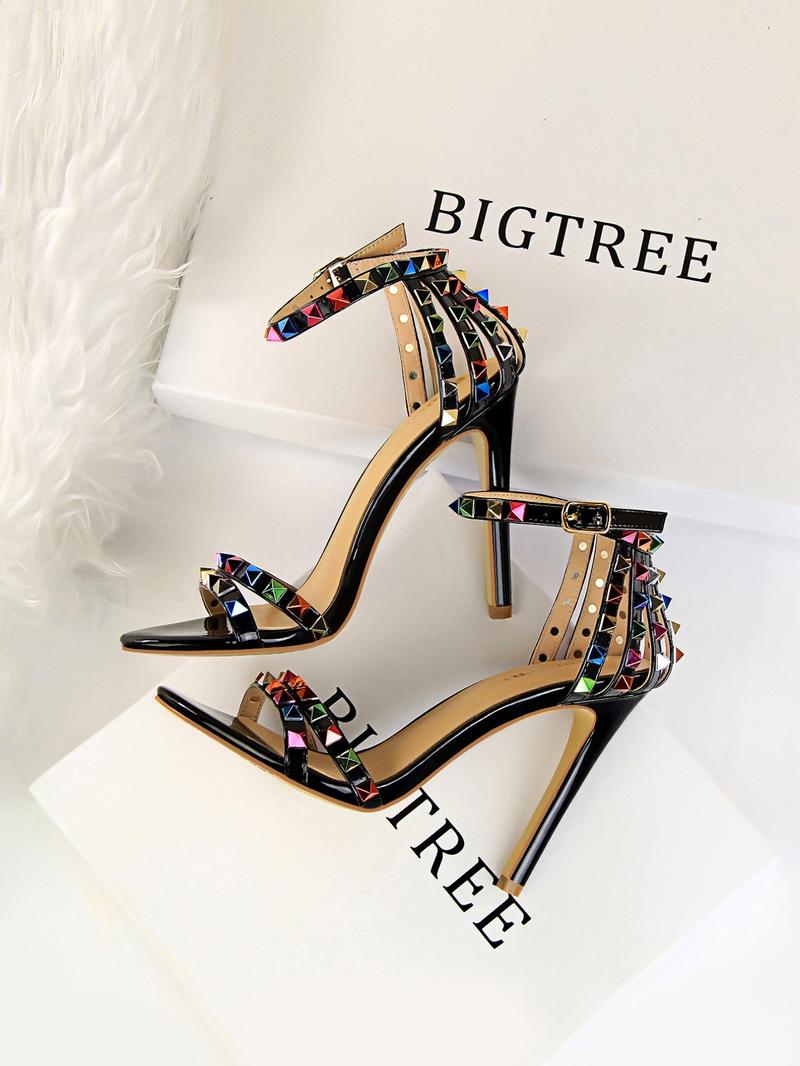 Women's Fashionable Studded Decor Stiletto Heels, Valentine's Gifts for Her, Elegant Heeled Sandals for Party, Banquet, Fashionable Shoes for Daily Wear, Strapy Sandal