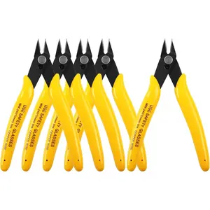 5Pcs 5 Inch Yellow Micro Flush Cutters with Internal Spring, Diagonal Wire Cutters Snips for Electronics, Heating Wire, Model Sprue, Soft Copper Wire Cutting