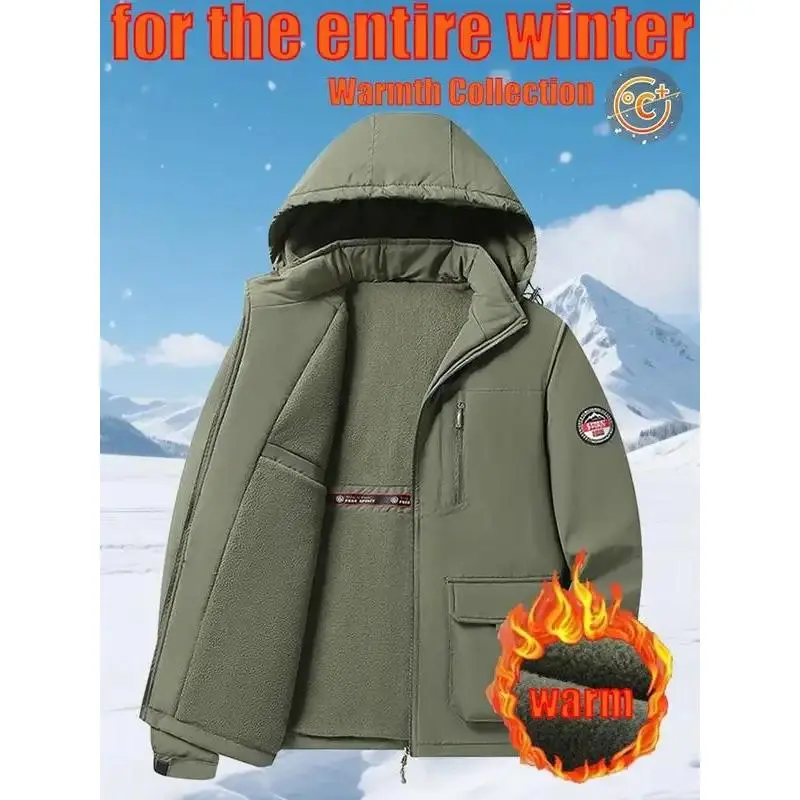 Men's Outdoor Windproof Waterproof Fleece Lined Jacket, Thick Warm Winter Coat with Multiple Pockets, Ideal for Cold Weather Activities