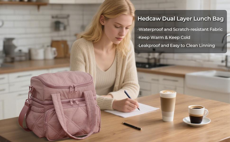 Lunch Bag Women Double Deck Quilted Puffer Insulated Lunch Cooler Leakproof Durable Reusable For Work Picnic Meal Prep Lunch Bag Women Double Deck Quilted Puffer Insulated Lunch Cooler Leakproof Durable Reusable For Work Picnic Meal Prep