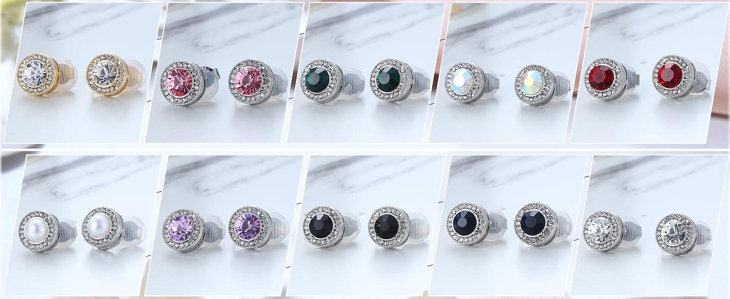 FASACCO Clip On Earrings for Women Lightweight Clip on Non Pierced Clip Earrings Crystal Wedding Formal Earrings Birthstone (With Box)