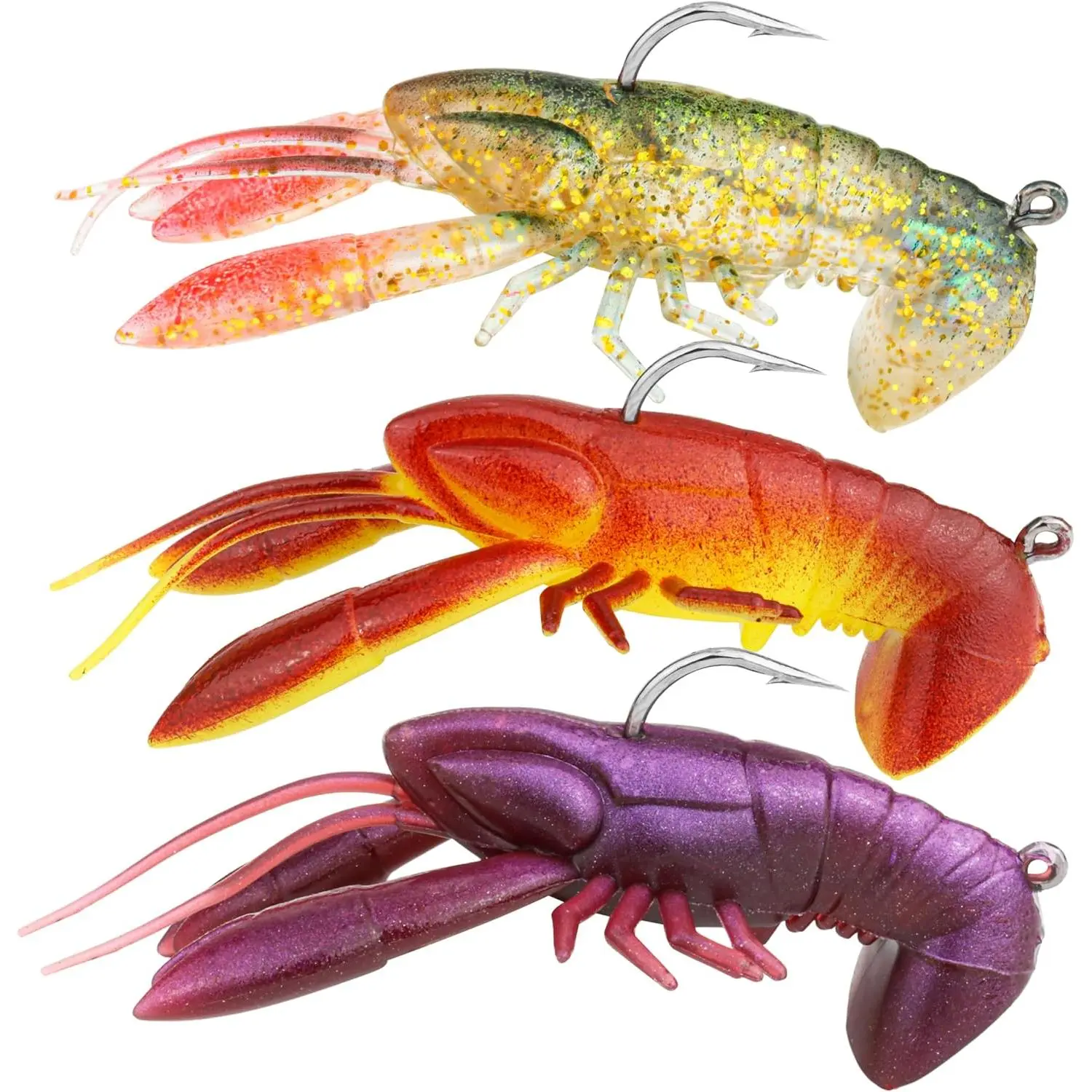 Pre-Rigged Weighted Shrimp & Crawfish Fishing Lures - Multi-Size Soft Bait with Lead Weight, Weedless Design, Realistic Action, Durable for Bass, Freshwater Fishing