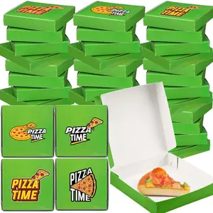 48 Pcs Green Mini Pizza Boxes, Square Cardboard Party Favors, Decorative Turtle Pizza Boxes, Ideal for Pizza, Cookies, Pastries