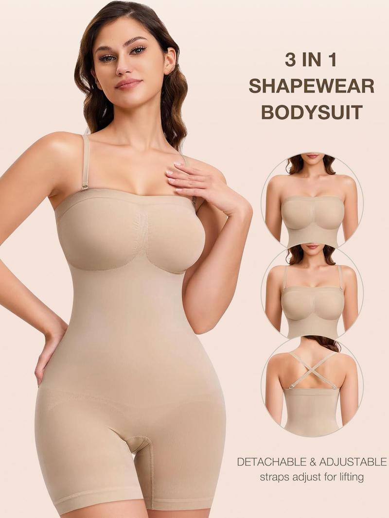 Women's Removable Straps Shapewear Bodysuit, Tummy Control Seamless Shaper, Women's Shapewear for Daily Wear, Compression Womenswear, Minimalist Seamless Tummy Tucking, Belly Control Bodysuit