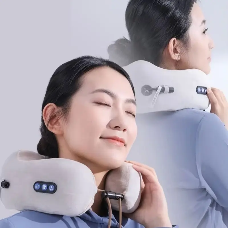 Wireless Portable U-Shaped Neck Massage Pillow, Electric Acupressure Massager with Memory Foam, Cordless Shiatsu Neck, Cervical Support, Battery, New