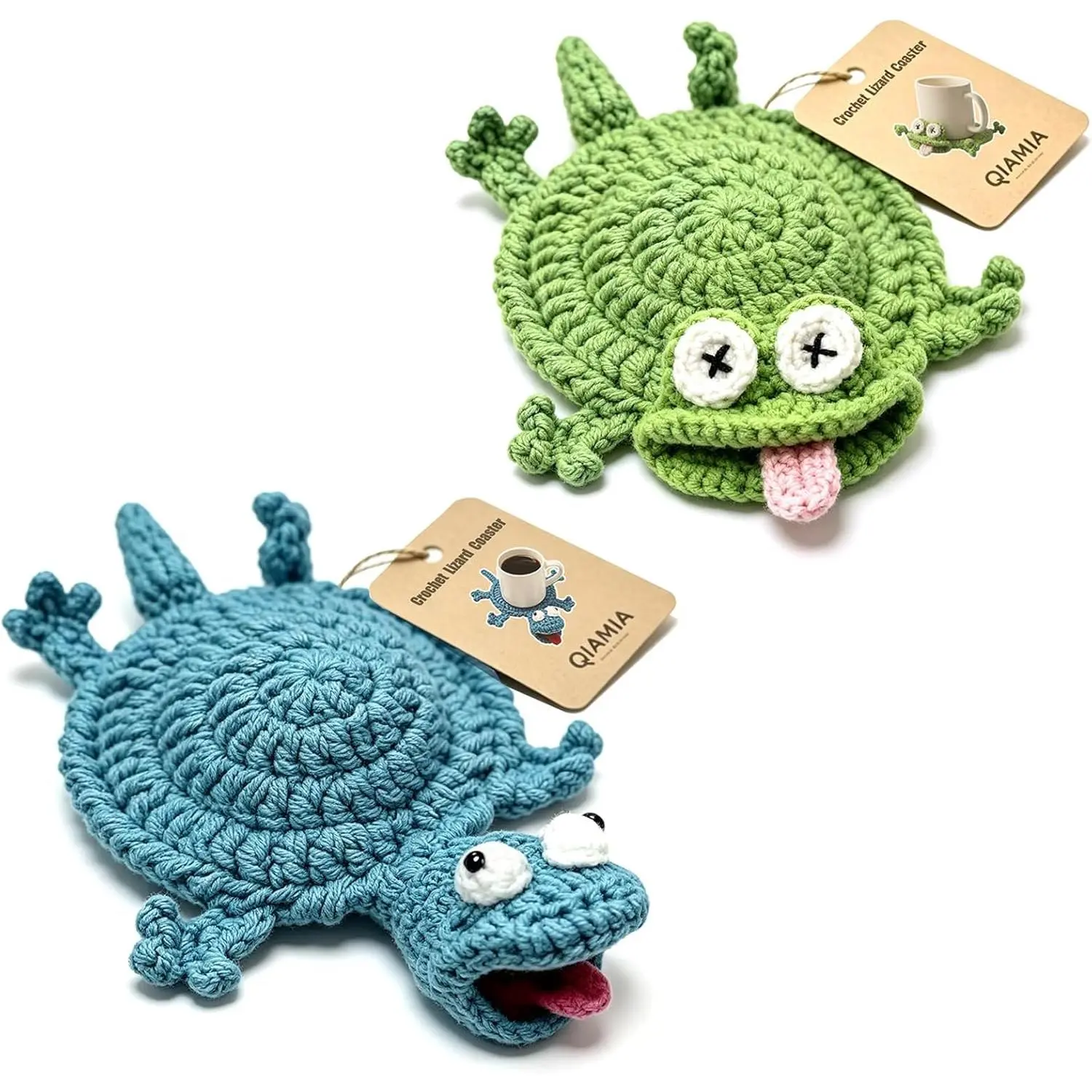 Funny Crochet Lizard Coaster, Handmade Animal Mug Rug Coaster, Cute 3D Amigurumi Drink Mat for Coffee Table Desk Home Decor Housewarming Gift (Blue+Green) cover case bible large capacity jewelry storagebag accordion file organizer fireproof