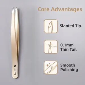 Niliya Professional Eyebrow Tweezers, Angled Manual Brow and Facial Hair Remover, Better Closure, Stainless Steel, Precision Tool