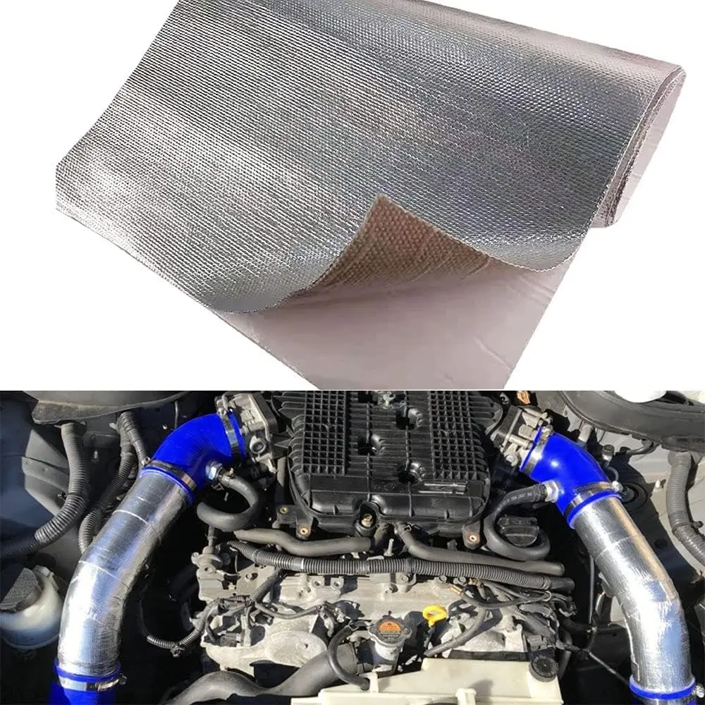 12'' X 48'' Aluminized Heat Shield Mat, Adhesive Backed Thermal Barrier, Fiberglass Insulation Reflective Material for High Temperature Protection