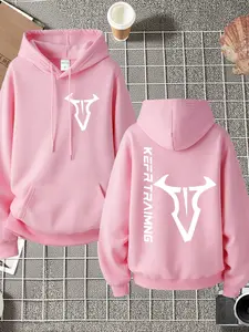 Autumn Winter Sports Sweatshirt, Minimalist Bull Head Logo, Vertical English Text, Pure Hoodie, Long Sleeve, Loose Fit