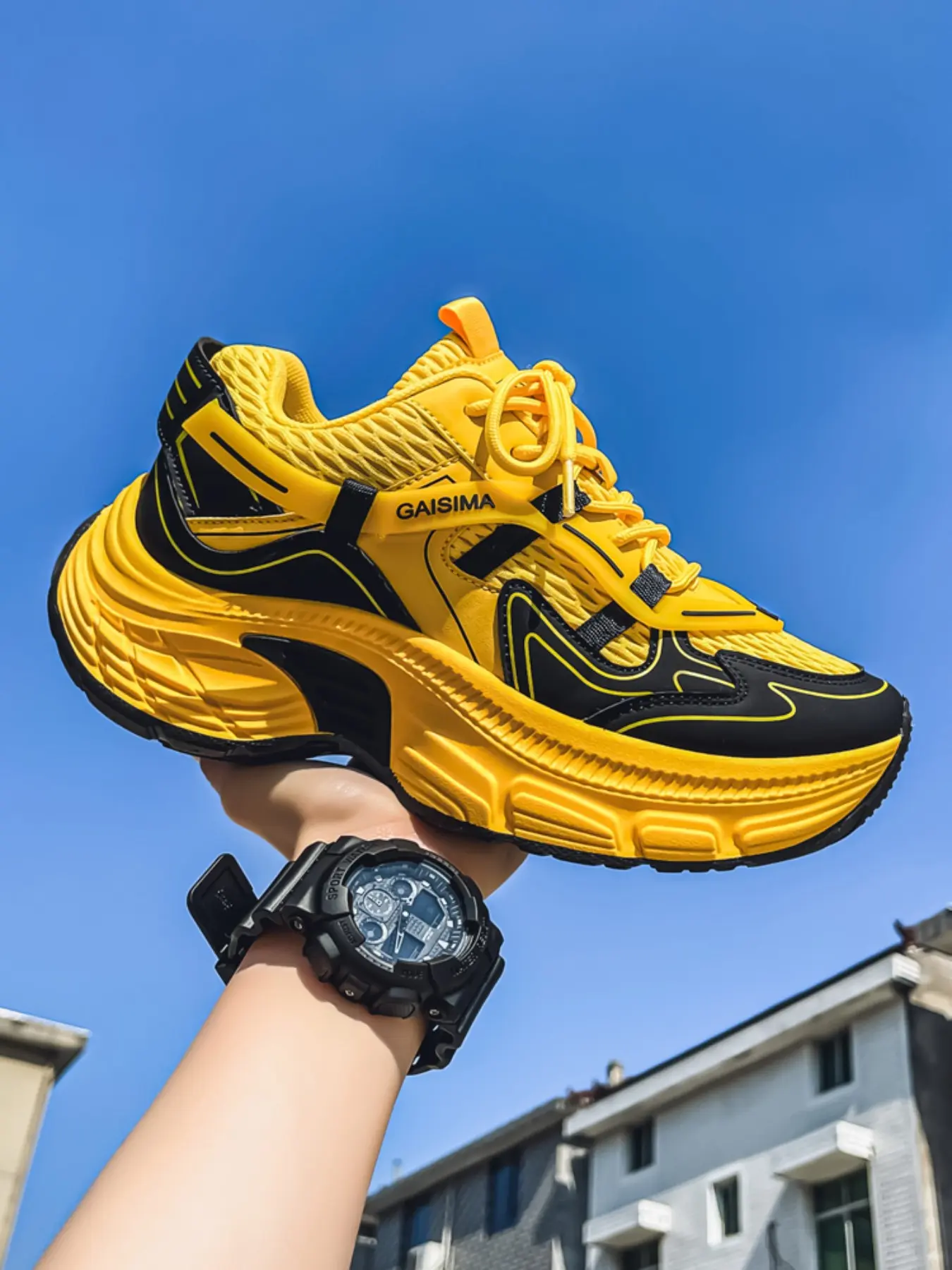 Men's Sporty Sneakers, Breathable Mesh, Thick Sole, Colorblock Patchwork, PU Leather, All Seasons, Street Style, Sizes 39-44, Thick Soled Sneakers
