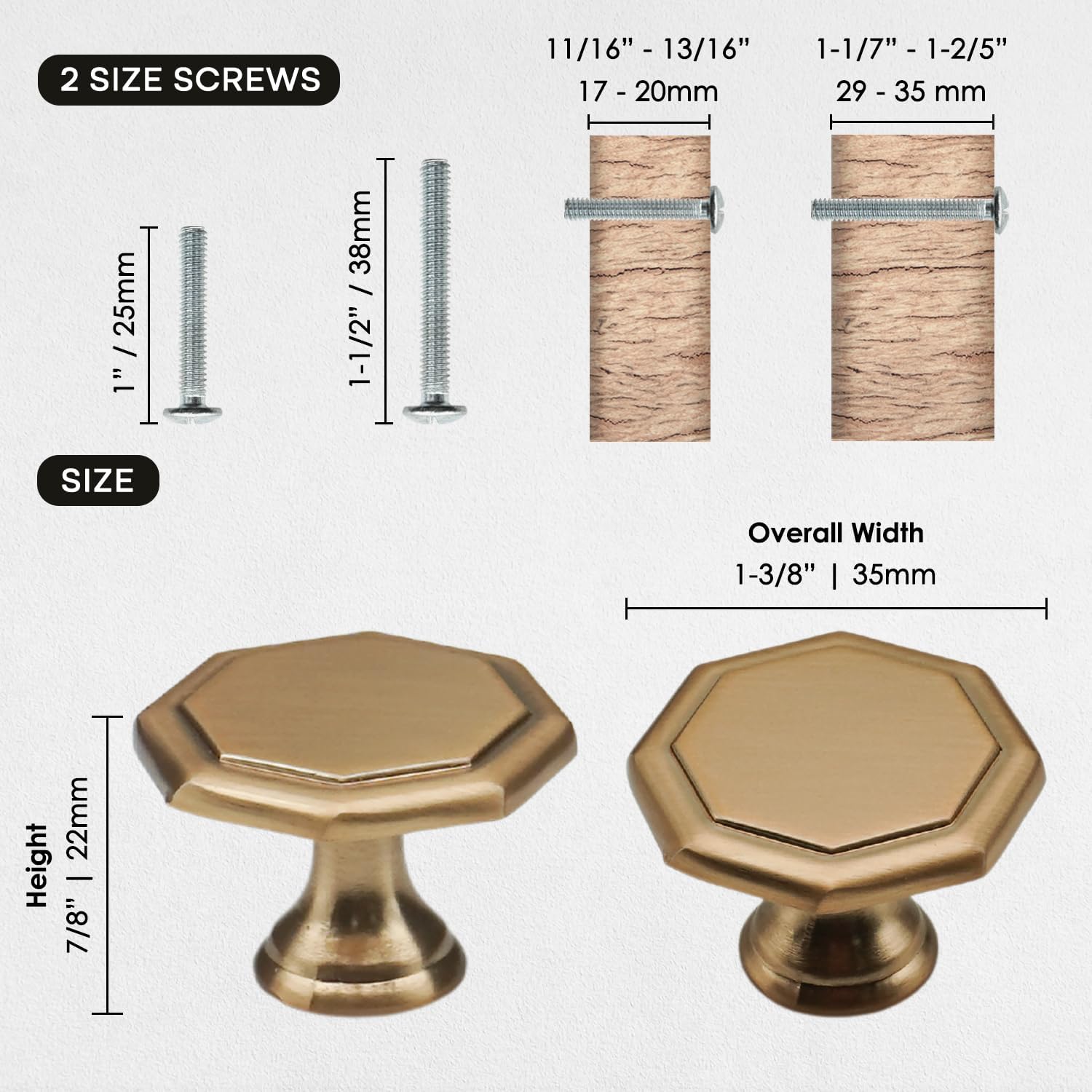 10 Pack Champagne Bronze Cabinet Knobs Octagon /8 Inch(35mm) Zinc Alloy Dresser Drawer Knobs Kitchen Cupboard Pulls Bathroom Furniture Hardware