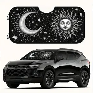 1pc Foldable Car Windshield Sun Shade - UV & Heat Blocker Front Window Protector with Celestial Design (Sun, Moon, Stars) for SUVs, Trucks, Sedans