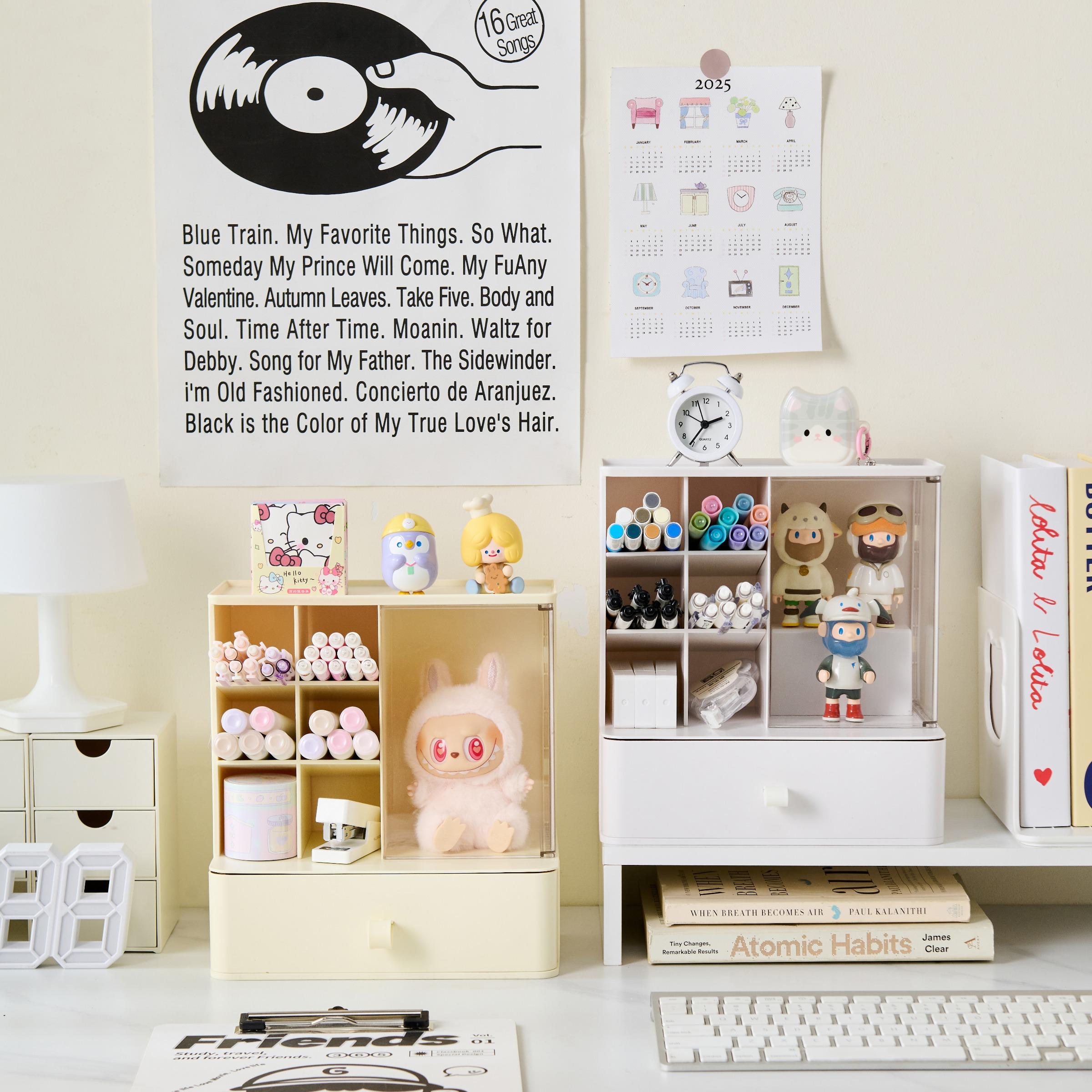 Desktop Stationery Tool Storage Box, Figure Display Case, Multi-Layer Pen Holder, Designed for Toy Collectors & Figurine Enthusiasts