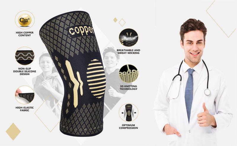 UGEM Copper Knee Braces for Knee Pain Women & Men 2 Pack Compression Sleeve Best Support for Arthritis Pain Meniscus Tear Running Weightlifting Working Out ACL MCL Knee Pain Relief