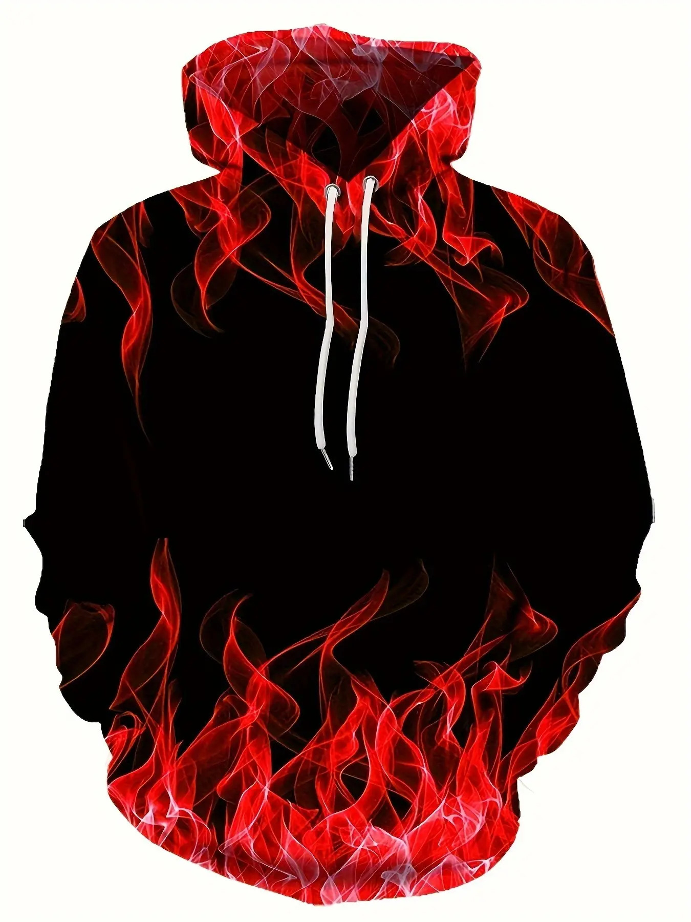Men's 3D Flame Print Hoodie, Hip-hop Street Style Drawstring Pullover Hoodie Long Sleeves