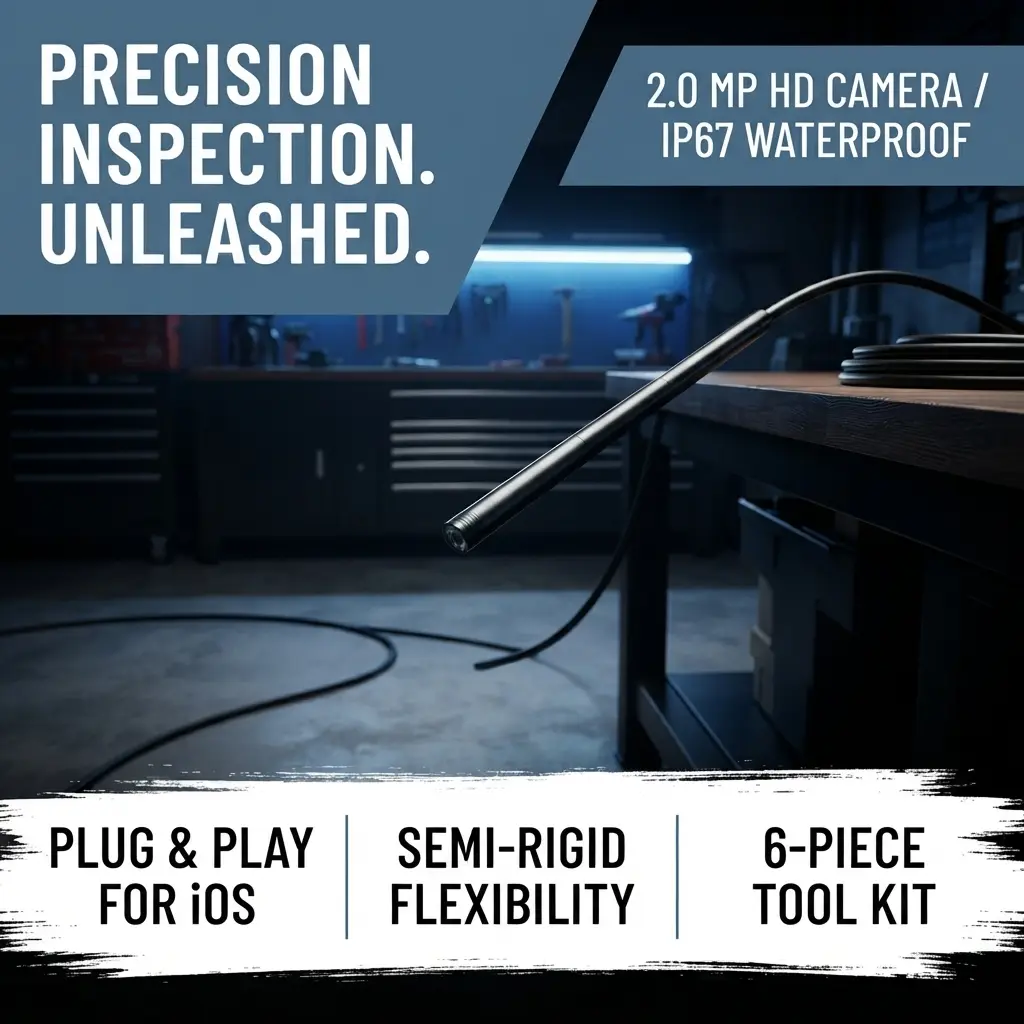 Multifunctional 1920P HD Borescope Endoscope Camera, IP67 Waterproof Inspection Tool with 8 Adjustable LED Lights, 16.4ft Semi‑Rigid Snake Camera Compatible with iOS and Android, for Car Repair, Pipeline, Mold and Wiring Inspection, Practical Gift for Boy