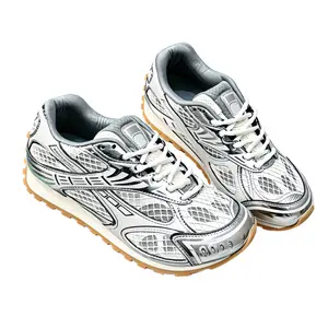 Vintage Silver & White Running Sneakers for Men & Women, Lightweight Perforated Mesh Upper, Cushioned Midsole, Durable Traction Outsole, Chunky Silhouette, All-Season Casual Outings Dad Shoes