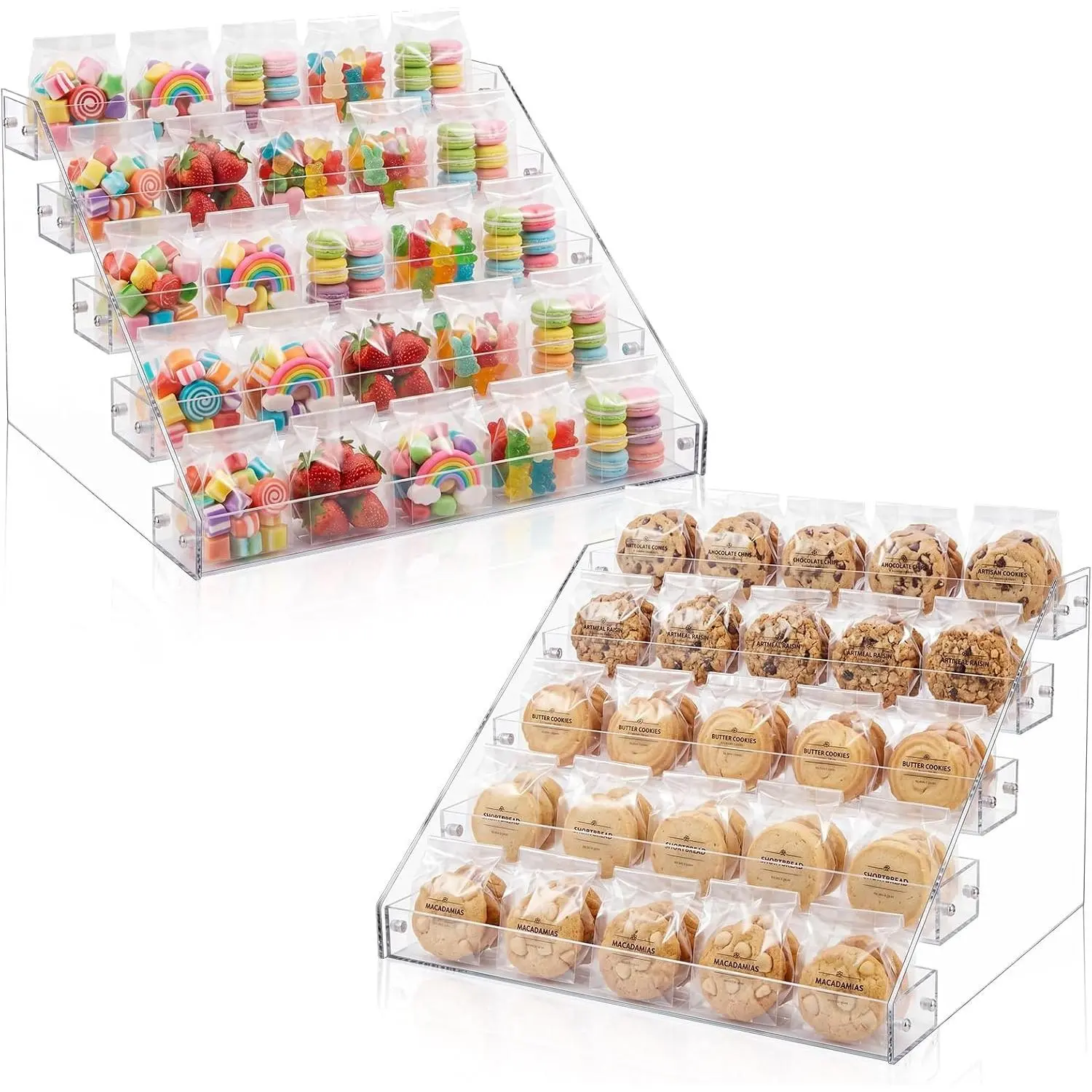 5 Tier Cookie Display Stand for Packaged Cookies, Clear  Tiered Dessert Organizer, Multi-layer Bakery Display Shelving for Bakers, Vendors, Parties, Craft Shows, Market Booth