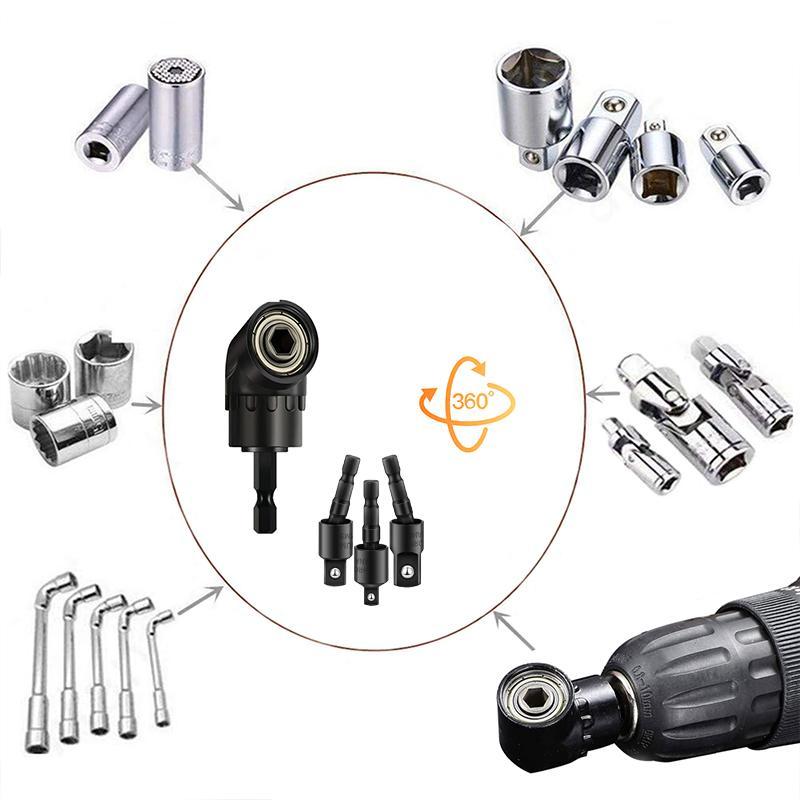 Impact Grade Sockets Adapter Set, 4 Counts Power Drill Sockets Adapter Set with 360° Rotatable Hex Shank Drill Adapters, Screwdriver Drill Bit Holder, Drill Attachment