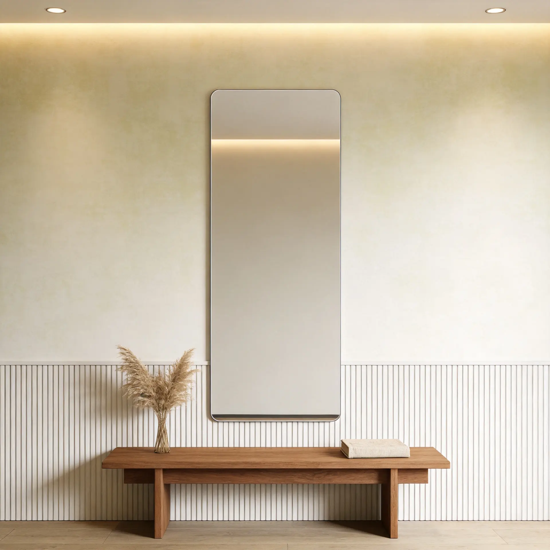 Frameless 60x15 Inch Wall-Mounted Full Body Mirror - Round Corner Rectangle, 5mm Tempered Glass Explosion-Proof Silver Mirror with Hanging Hardware, Modern Home Decor for Bedroom, Living Room
