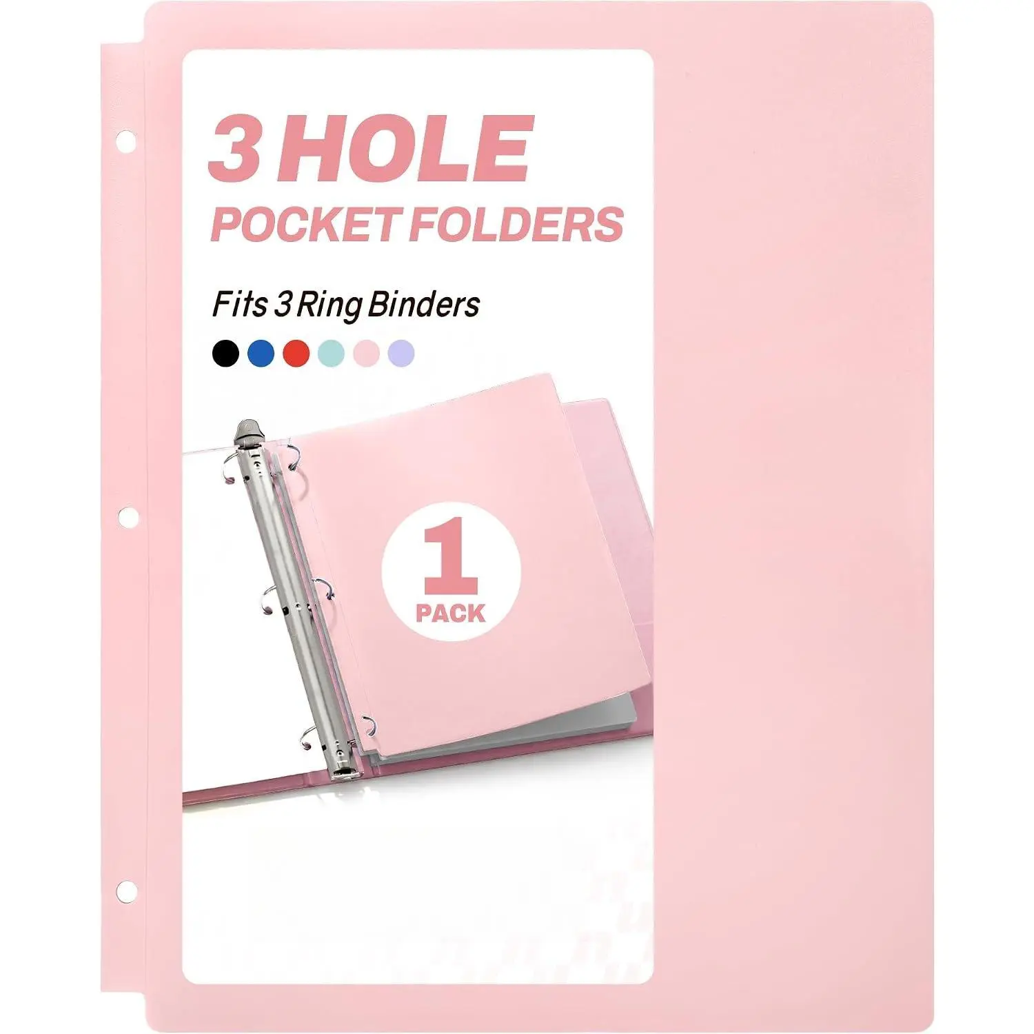 3 Hole Pocket Folders (1 Pack, ), Plastic Pocket Folders for 3 Ring Binder, 3-Hole Punched Folder with Pockets, for , Students, Teachers, Office Staff