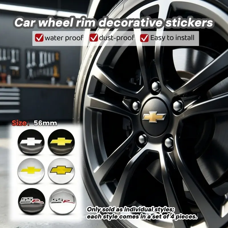 4 Pack Wheel Rim Vinyl Decals, Self-Adhesive Wheel Decor Stickers, Cover Rim Scratches & Upgrade Vehicle Styling, Compatible with Silverado, Colorado, Equinox, Traverse, Tahoe, Suburban, Blazer EV, Corvette, Automotive Wheel Exterior Accessories
