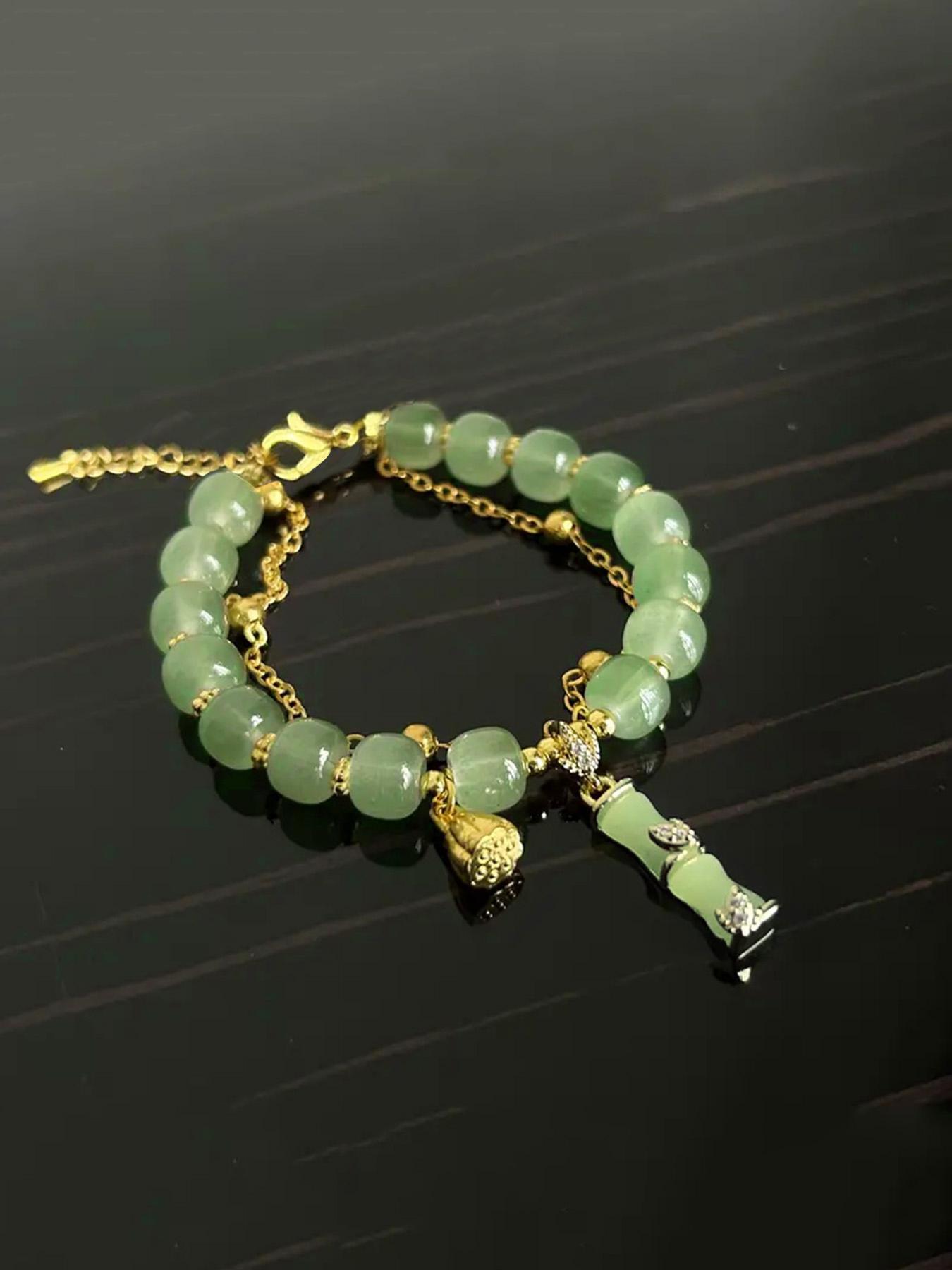 Women's Elegant Random Adjustable Bracelet Bangles with Lotus & Bamboo Design, Fashion Matching Bracelet for Party, Daily Clothing Decor, Trendy Jewelry for Birthday Gift, 90s Minimalism