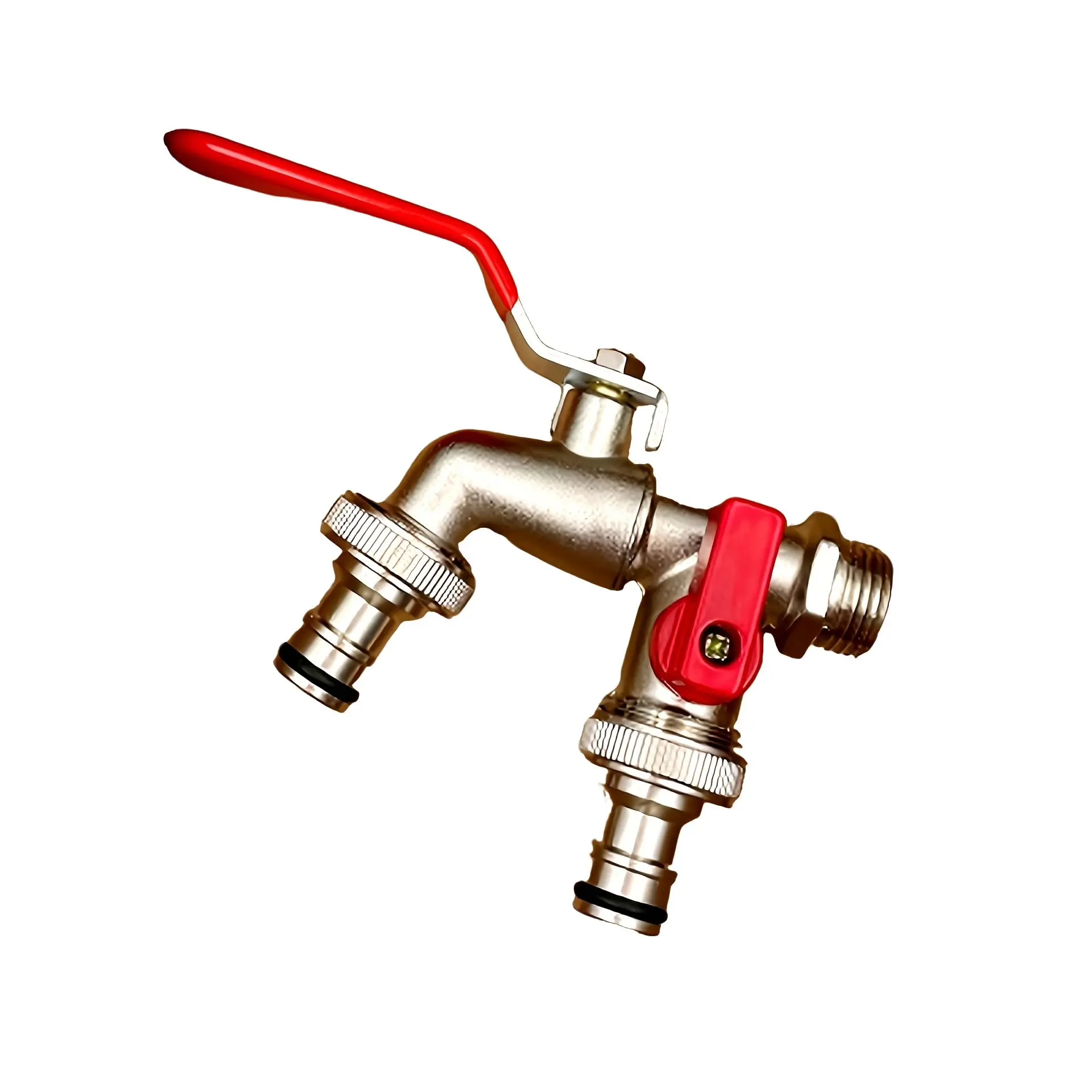 Stainless Steel Dual Outlet Garden Faucet - 1/2" Connector, Perfect for Watering and Lawn Care All-Season Universal Model, Compatible with Sprinklers and Hose Gun, Suitable for 10 Different Venues with Multiple Components and Single Hole Mount Outdoor