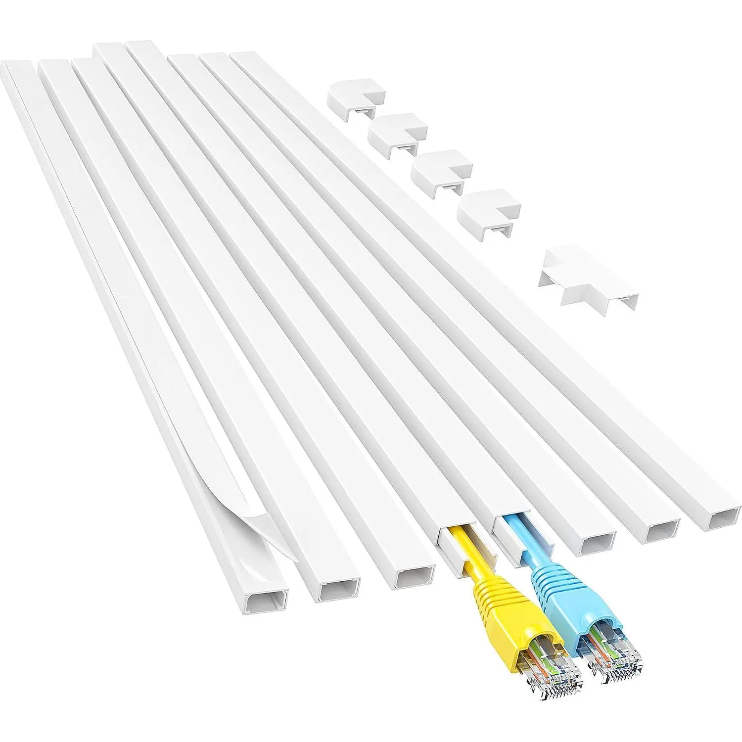 Cord Hider, 113in One-Cord Cable Raceways, W0.59in H0.4in, White