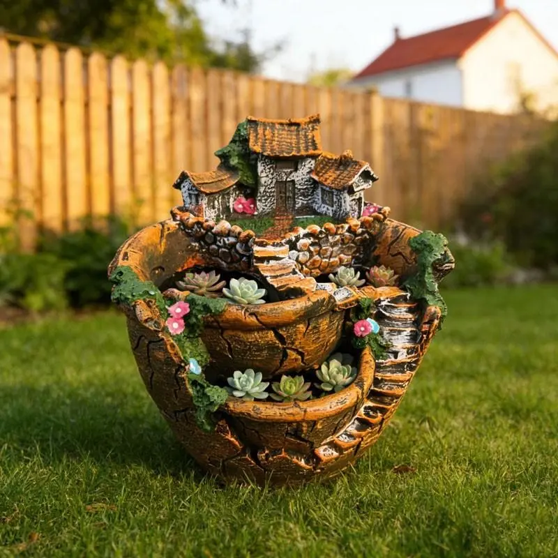 Fairy tale garden flower pots, vintage sky garden flower pots, succulent flower pots for courtyard greenery micro-landscape ornaments and decorations, suitable for indoor, outdoor, desk and balcony decoration