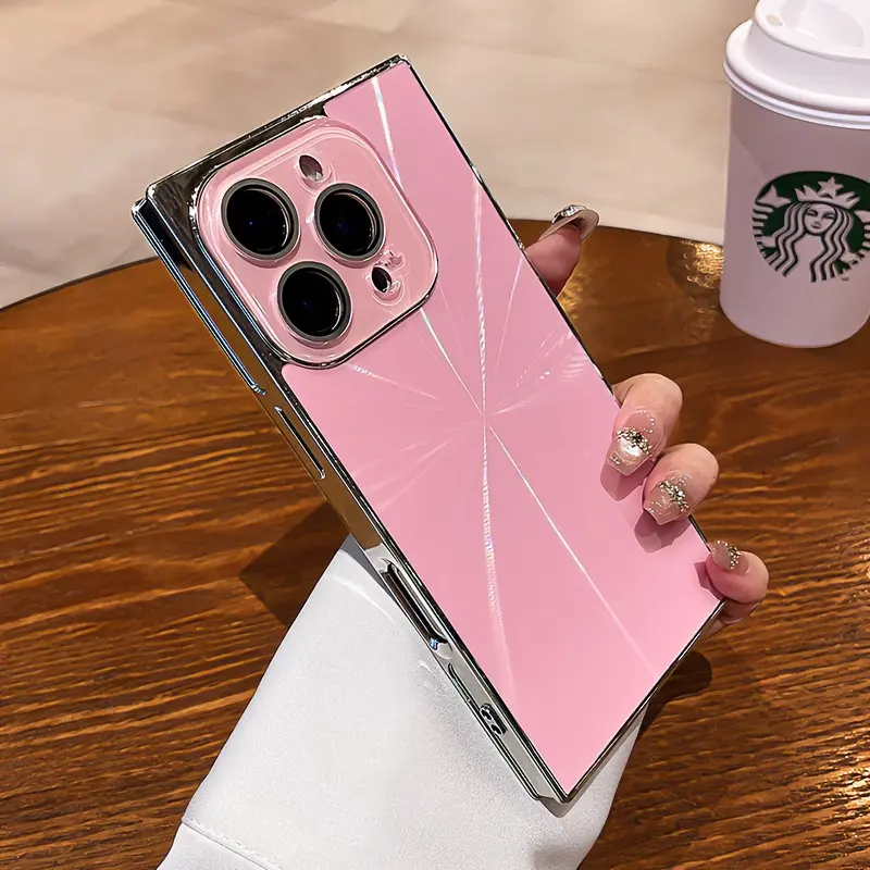 Square Laser Aurora Plastic Smartphone Case - High-End, Full-Coverage Safety Casing for iPhone 13,14,15,16,17 Pro Max, Handheld Cellphone Devices Aesthetic Accessory, Accessories