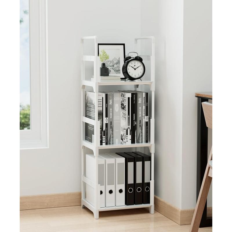 3-Tier Small Bookshelf, White Mini Book Rack with Open Shelves, Sturdy Easy-Assemble Storage Organizer for Bedroom, Living Room, Home Office, Closet