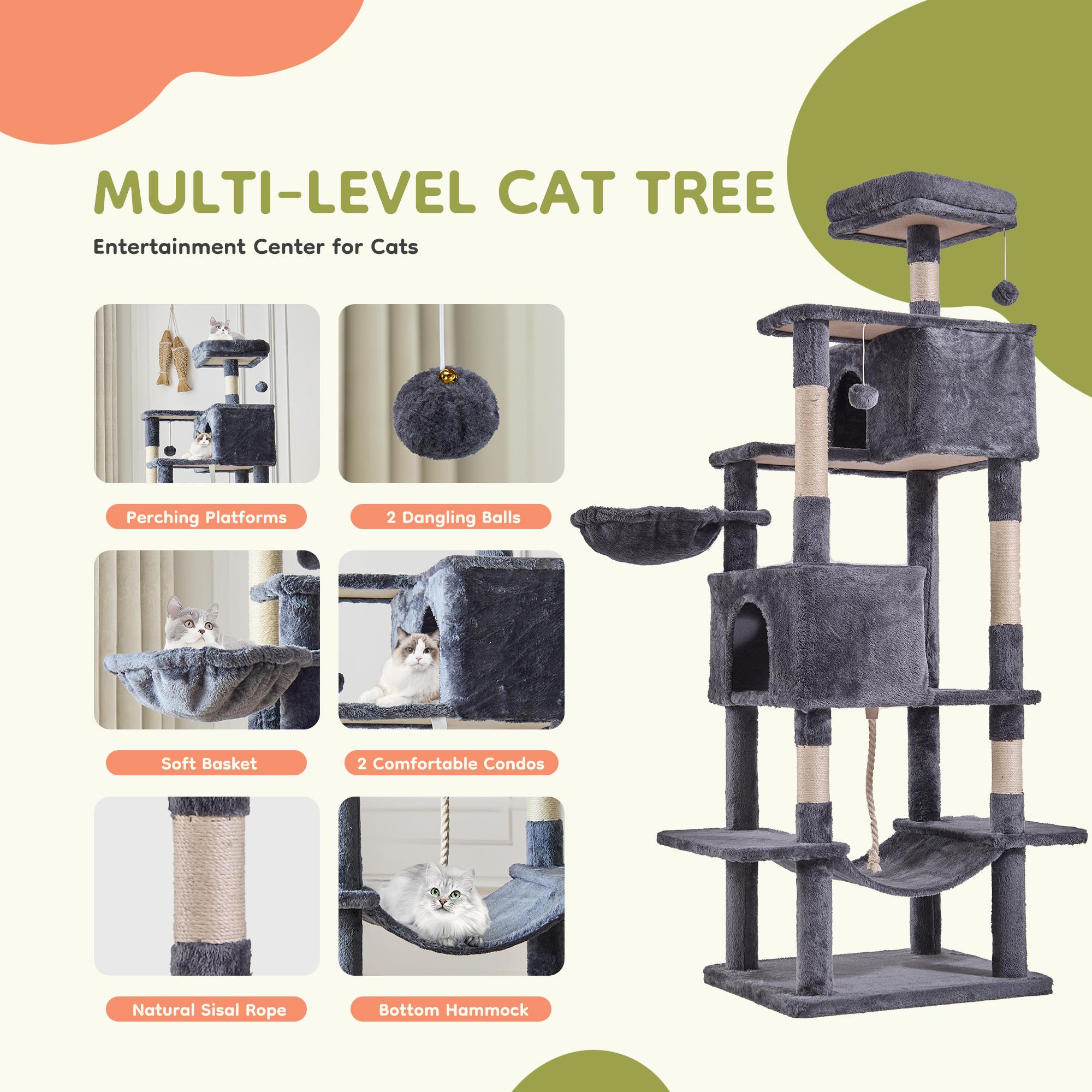 80" Large Grey Cat Tree Tower – Multi-Level with Scratching Posts, Cozy Platforms & Jumping Space, Ideal for Large Cats, Sturdy Cat Furniture