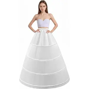 Women's 4 Hoop Skirt Petticoat A Line Crinoline Floor Length Underskirt for Wedding Dress Ball Gown SlipsGift.