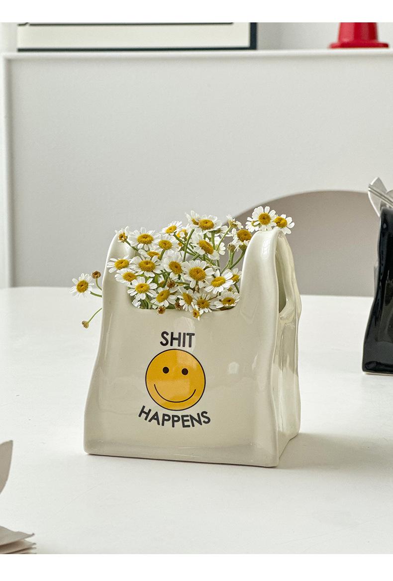 Unique handcrafted bag, creative ceramic pen holder for desktop, stationery storage box, small decorative makeup pen holder