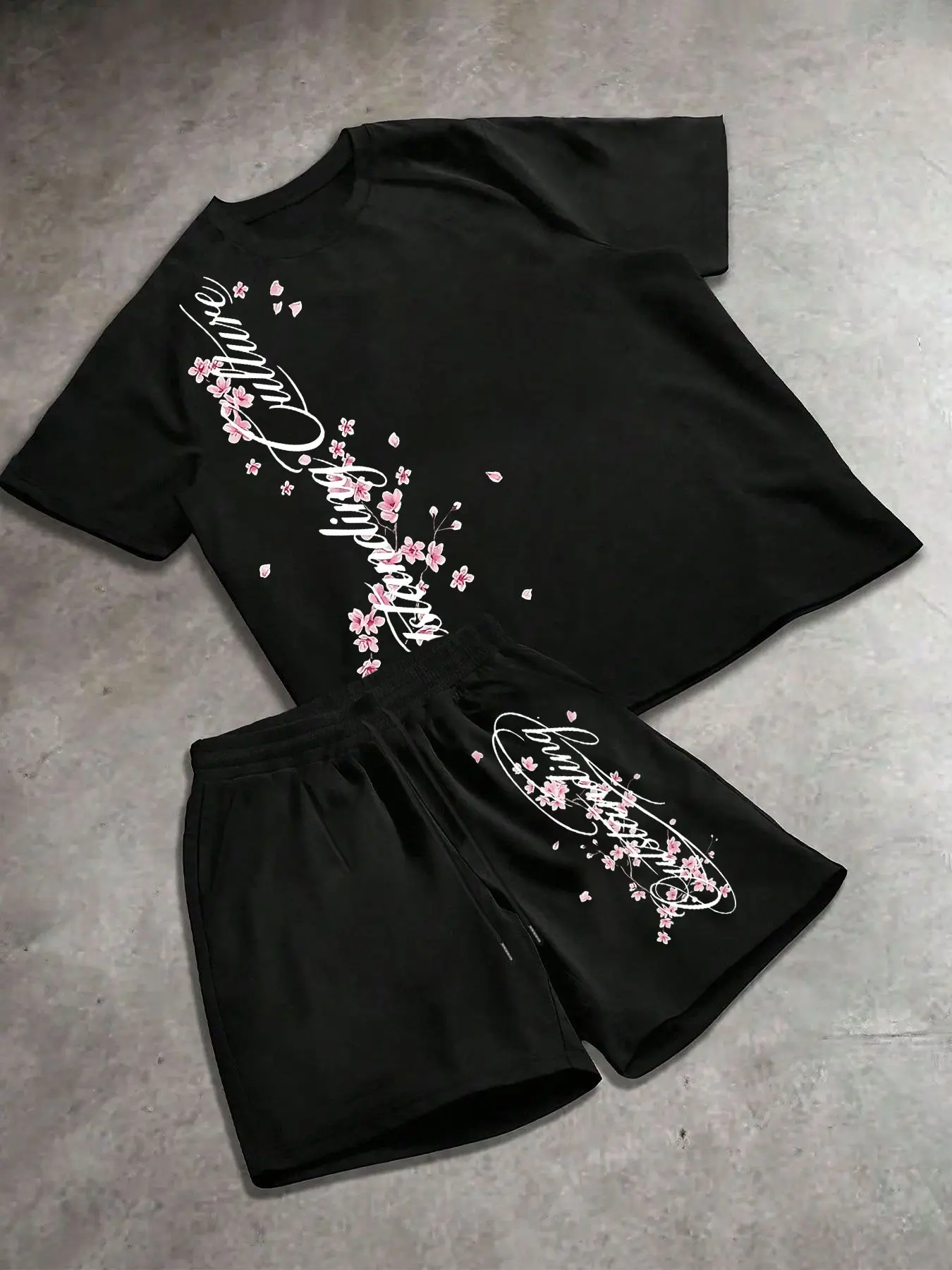 Boys' Summer Loose Short Sleeve T-Shirt & Shorts Set, Gothic Floral Print, Comfortable Street Style, Casual Daily Wear