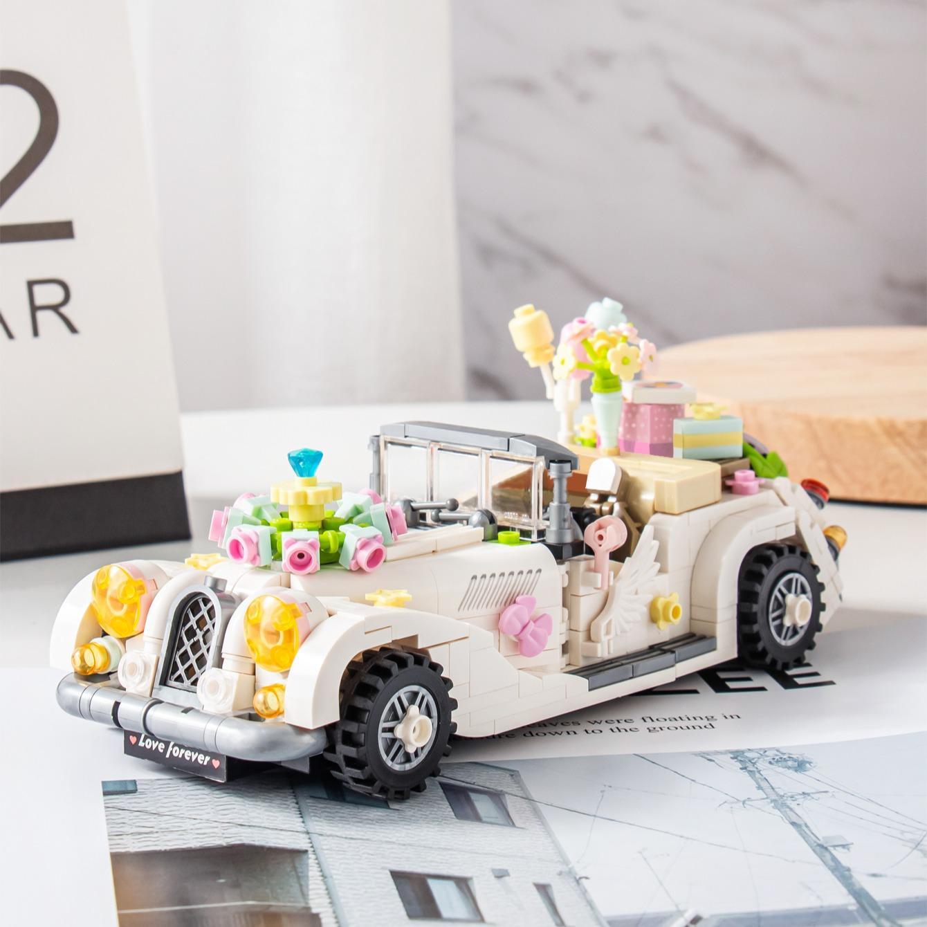 Miniature Motorcycle/Wedding Car Model STEM Building Blocks, 1  Set Mini Particle Blocks Building Toy, Creative Assembly Toy Gift, Wedding Car Model