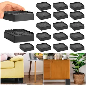 Adjustable Stackable Heavy Duty 1 Inch Black 16 Pack Bed Risers for Table Desk Couch Sofa Chair Recliner Dorm Furniture Leg Frame