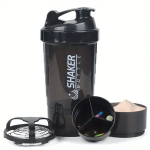 500ml/17oz detachable outdoor protein powder shaker cup, three-layer hidden sports cup, plastic protein mixing cup, portable leak proof spring cup