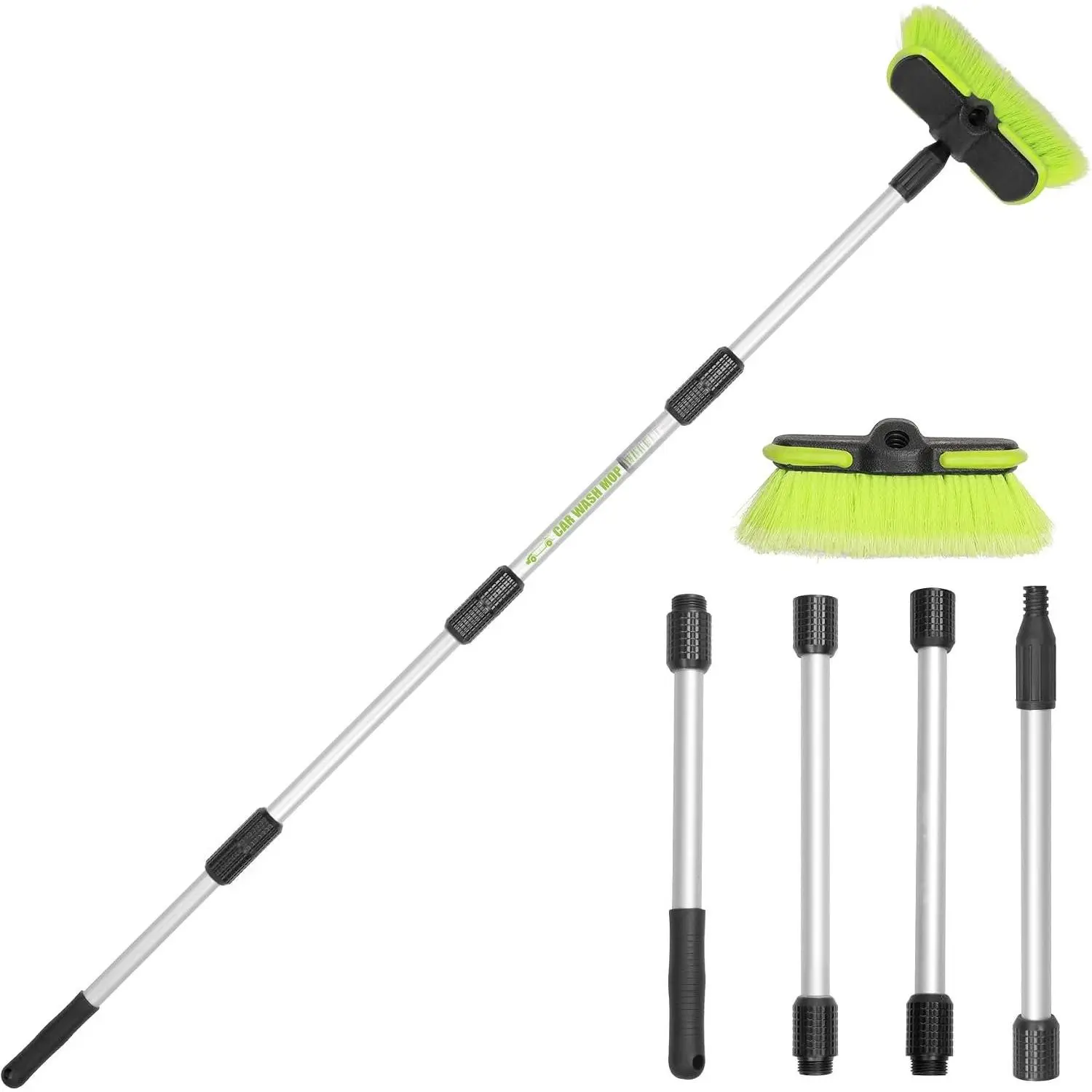 65”165cm  Wash Brush Long Handle Soft Bristle Scrub Cleaning Mop with 4 Hand-held Places Extendable Washing Brushes Broom Kit for RV Boat  SUV Caravan Solar Panel House Siding,Sweep Snow