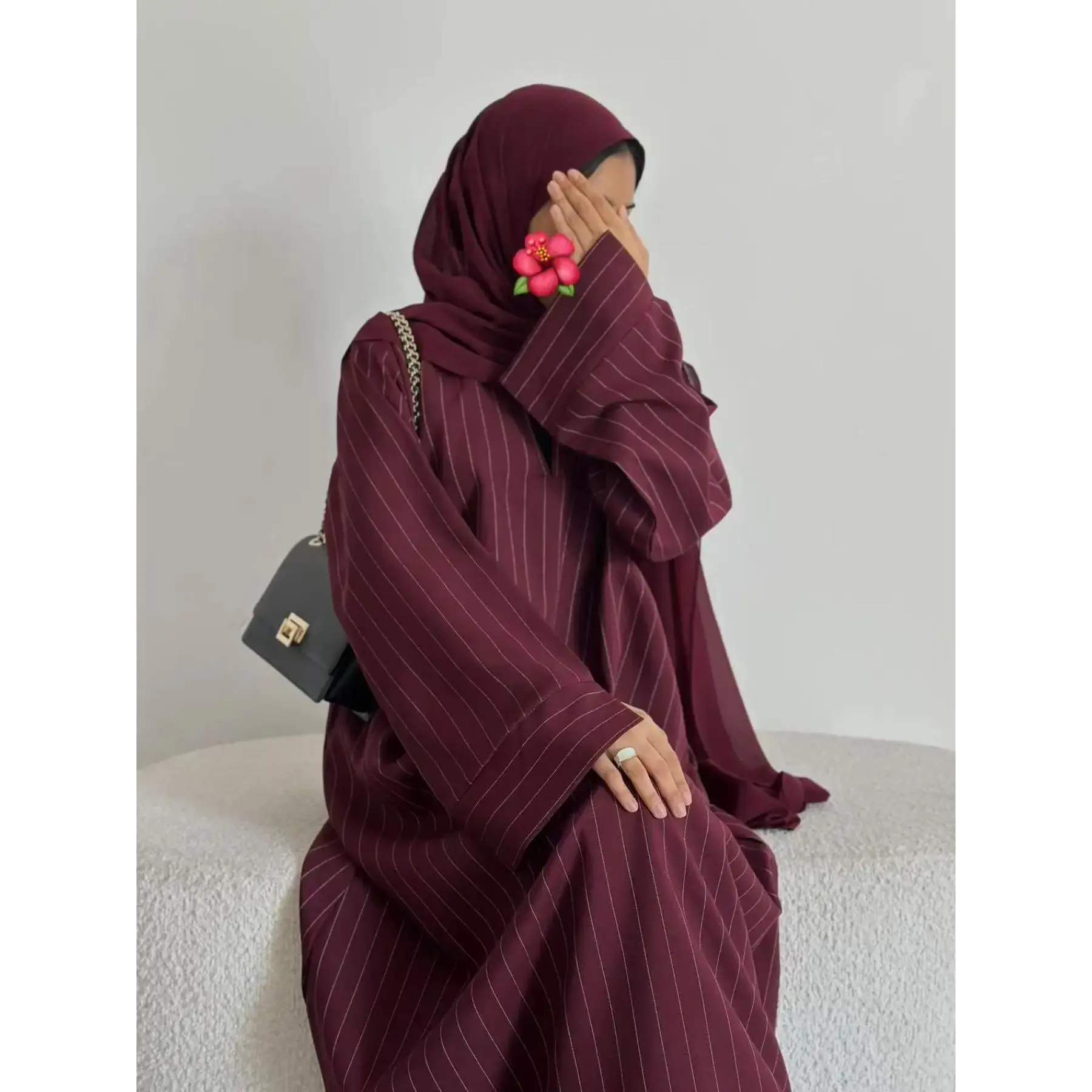 Chic Muslim Women's Loose Striped V Neck Dress Robe Functional Wear, Strong Wrapping, Contains Pockets, No Headscarf, Long Sleeve, Modest Style, Outfits, Islamic Clothes, Clothing, Modesty Easy Fit, Travel Friendly