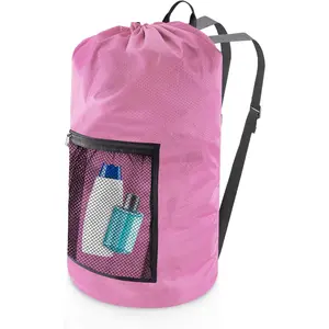 Laundry Bag Backpack,  Travel Laundry Bag with Mesh Pocket & Adjustable  Straps,Dirty Clothes Travel Bag for College Students Dorm,Apartment()