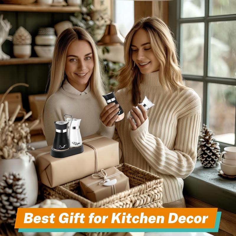 Salt and Pepper Shaker Set, 2 Counts/set Stainless Steel Salt and Pepper Container with Stand, Seasoning Utensils for Home Kitchen, Dining Table, Camping, Barbecue