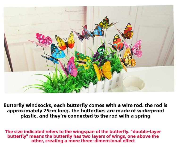 New artificial butterfly crafts, double-layer waterproof, with insertable rods, artificial butterflies for outdoor decoration, pack of 10