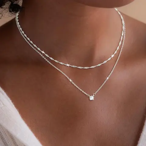 Gold Plated/Silver Cubic Zirconia Diamond Necklaces for Women,Simple CZ Layered Gold Silver Necklaces Stack Trendy Jewelry Gifts, Fashion Jewelry Party, Cz Bling