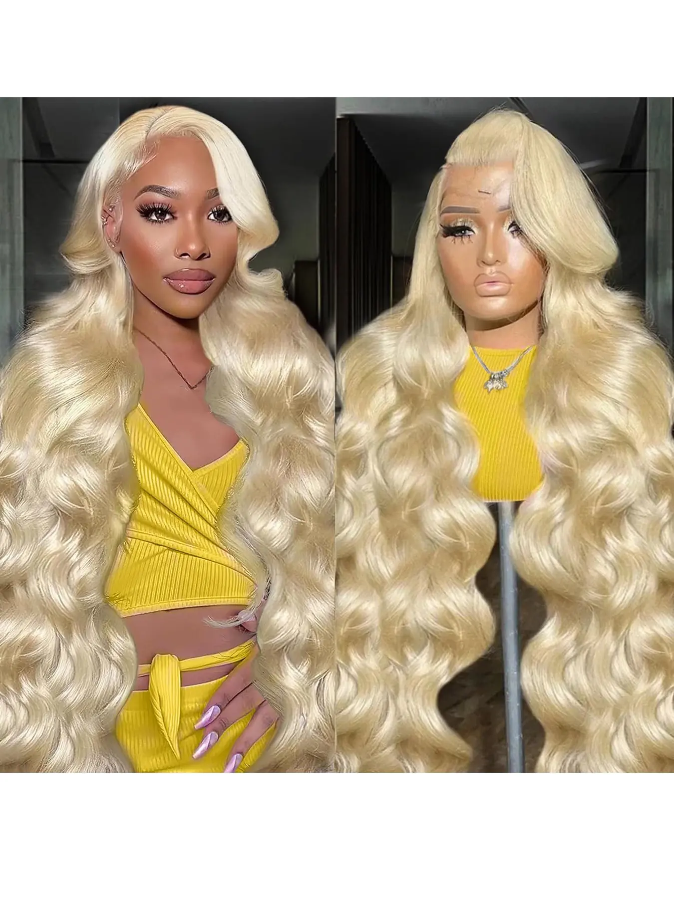 #613 Blonde Body Wave 13x4 Lace Front Wig, Heat Resistant Synthetic Hair Wig Natural Hairline, 200% Density Blonde Wig for Women Daily Party Wear, Wavy Wigs