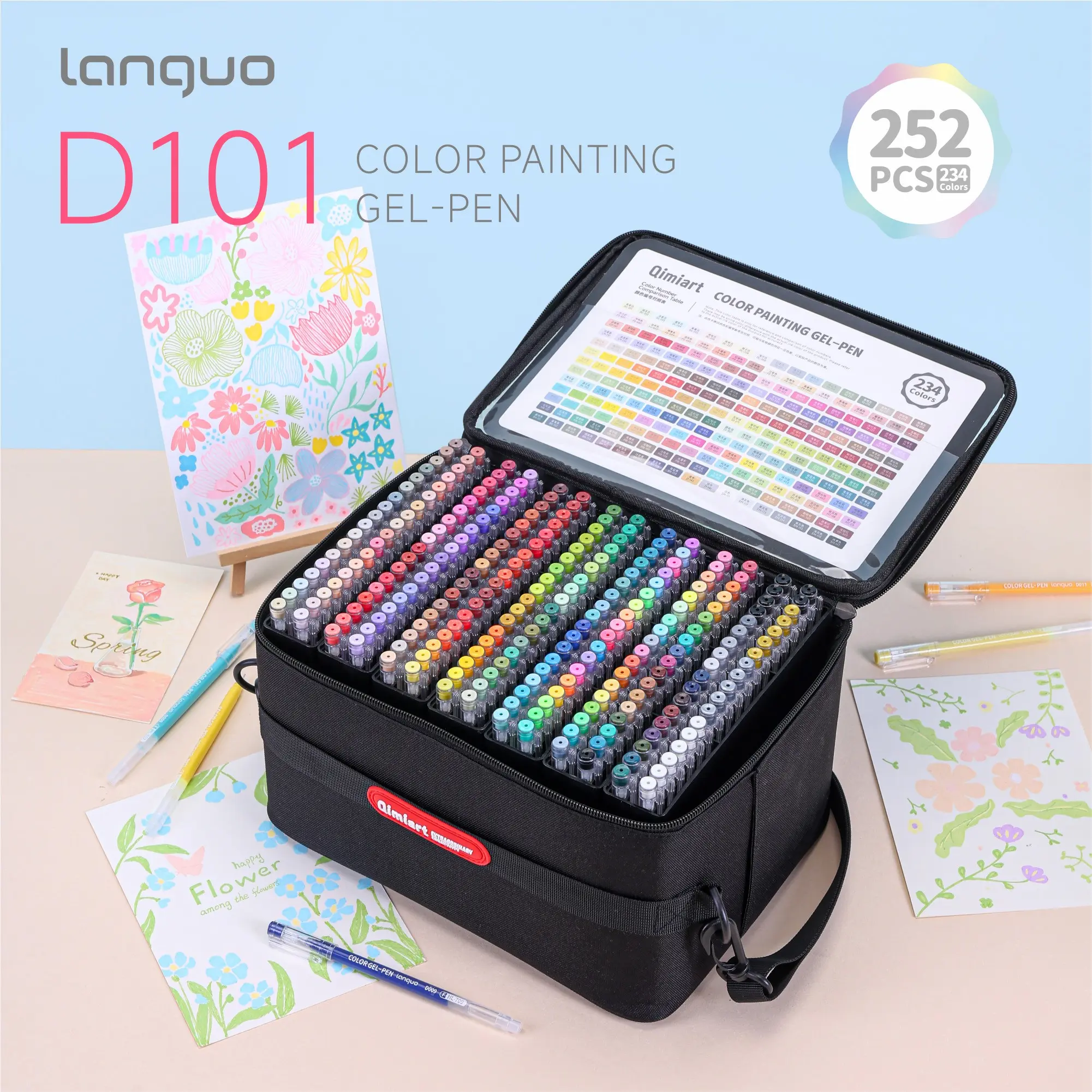 252-Piece Gel Pen Set, Professional Color System, 0.6mm Tip, Full-Color Large Ink Pens, Ideal for Diaries, Cards, DIY, Coloring, Stickers
