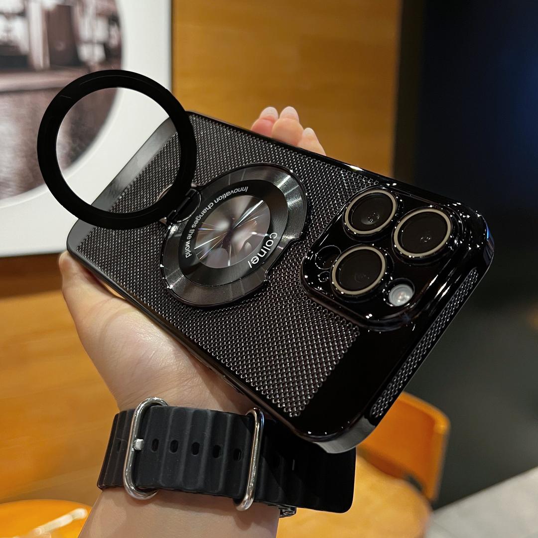 Suitable for iP16promax all-round heat dissipation 360°   Magnetic Stand iP15 Honeycomb Design Magnetic Ultra-Thin Phone Case 14/13/12 Screen Protector